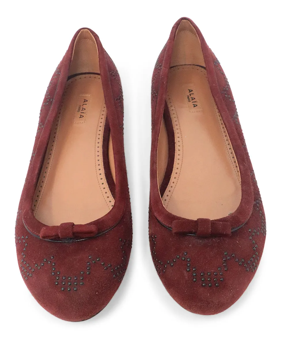 Alaia Studded Burgundy Suede Flats sz 10