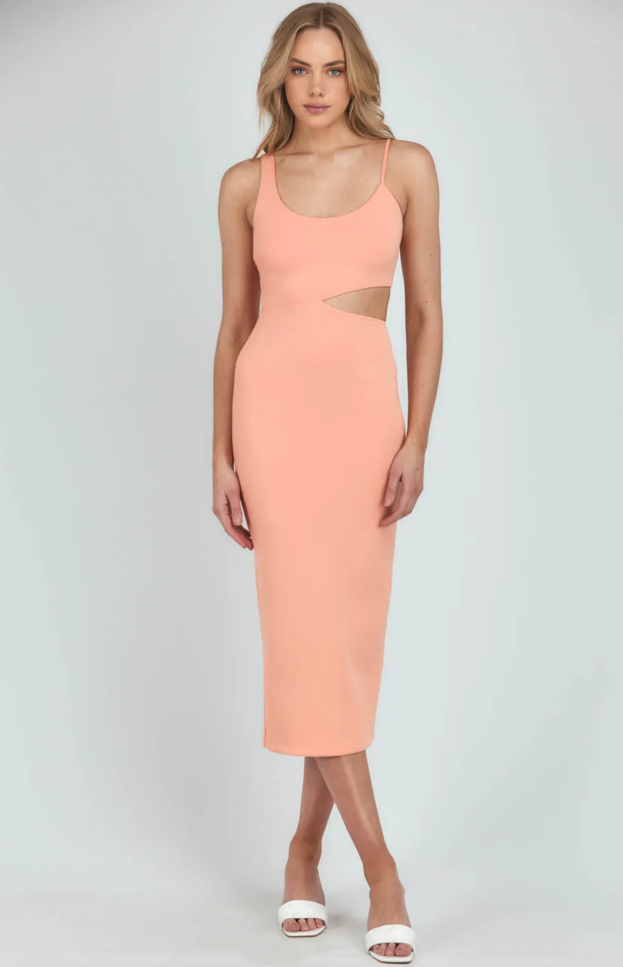 Asymmetrical Neckline Bodycon Dress With Cut Out Detail