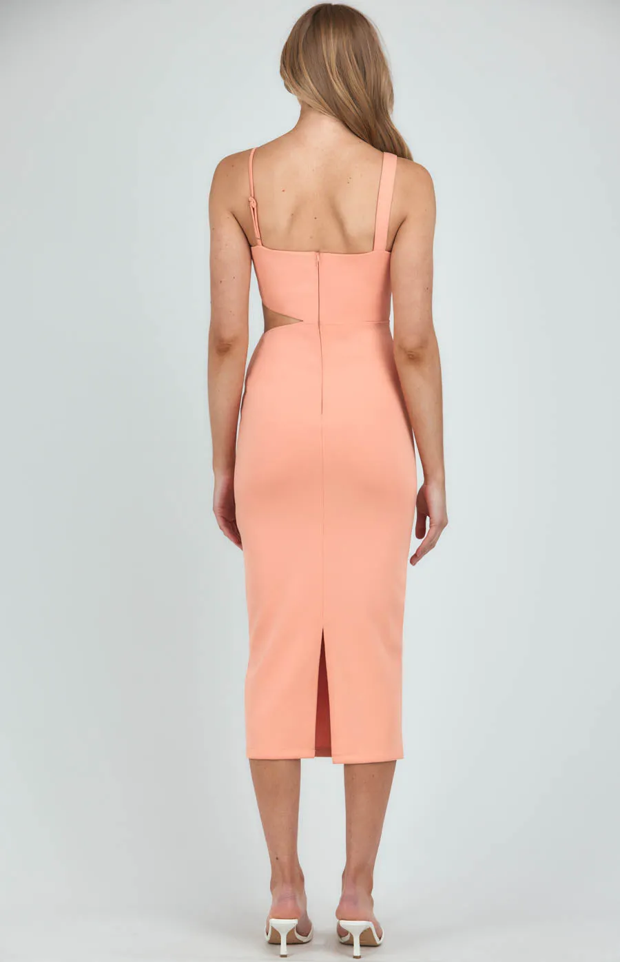 Asymmetrical Neckline Bodycon Dress With Cut Out Detail