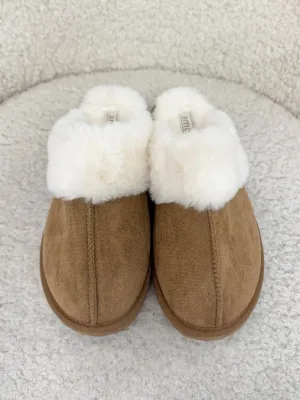 Bear Fluffy Faux Fur Lined Slipper in Camel