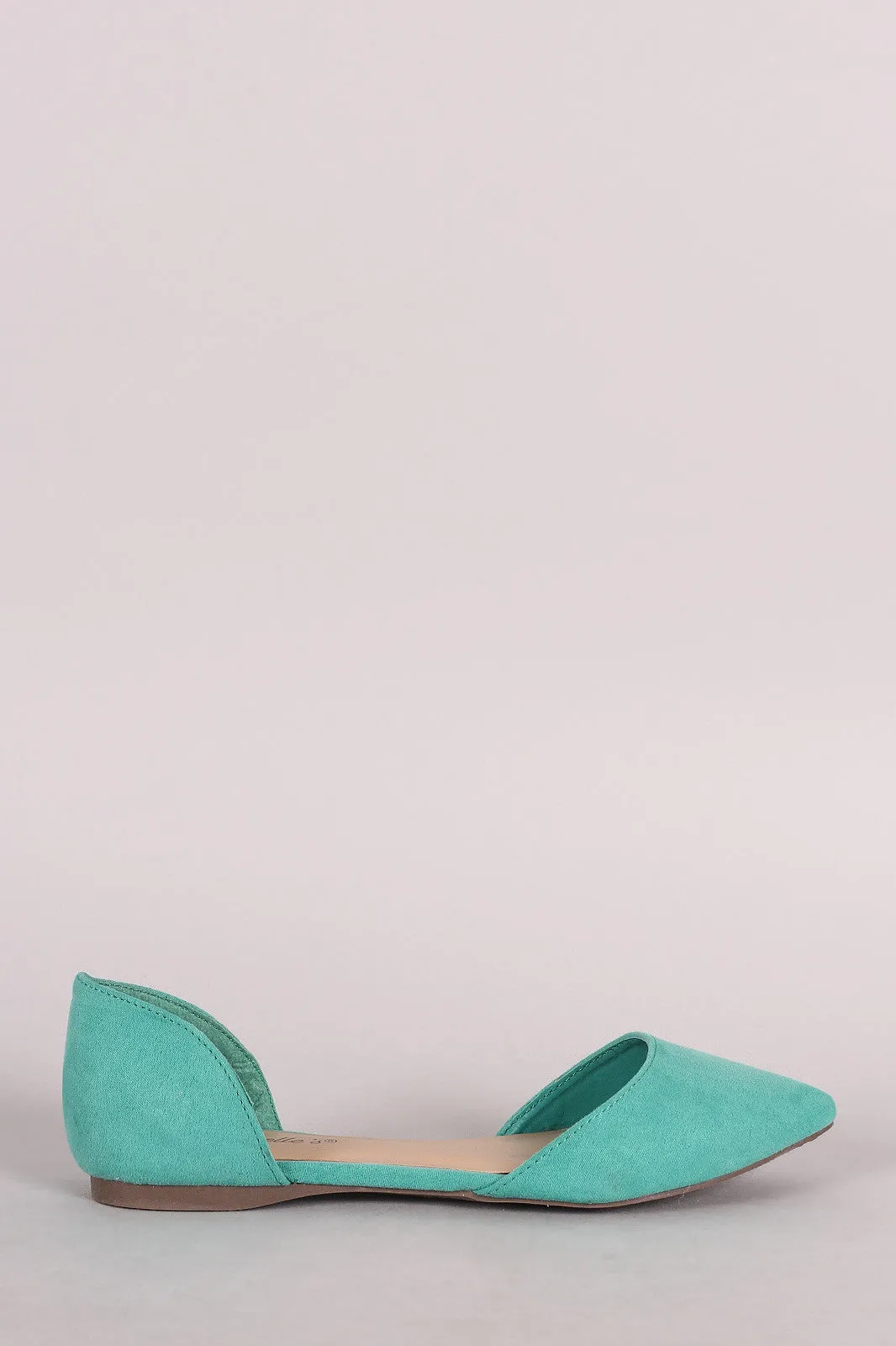 Breckelle Suede Pointy Toe Slip On Dorsay Flat