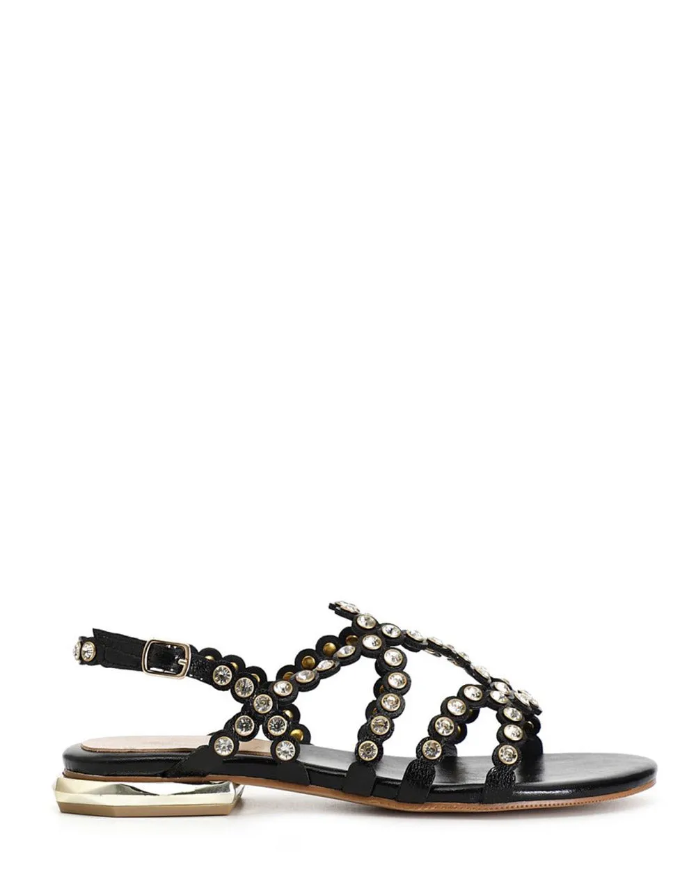 Cafe Noir GD9001 Nero Leather Rhinestones Sandal