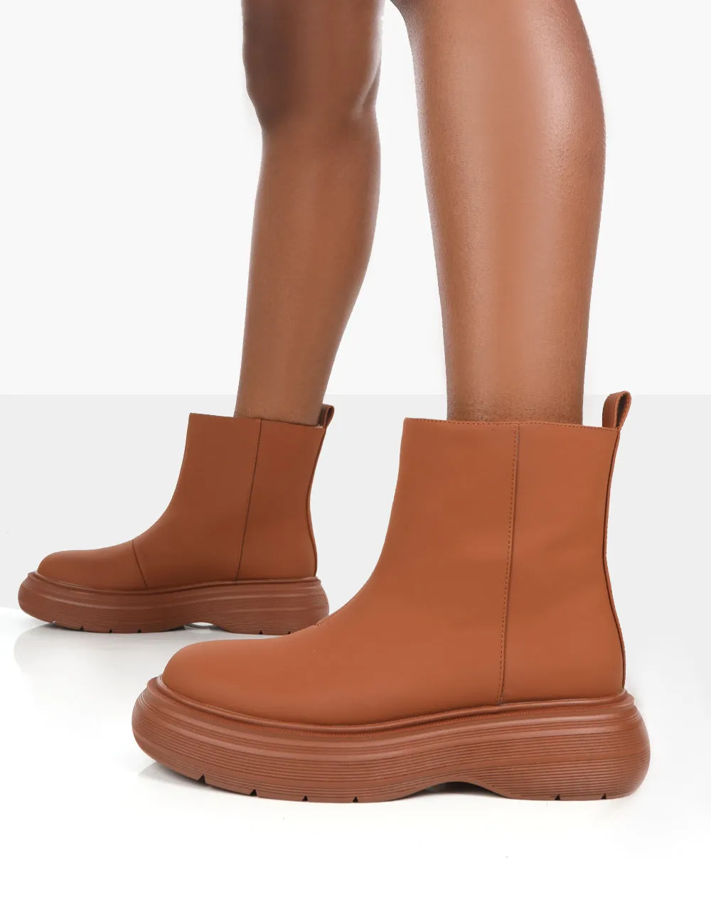 Caia Tan Platform Chunky Sole Ankle Boot