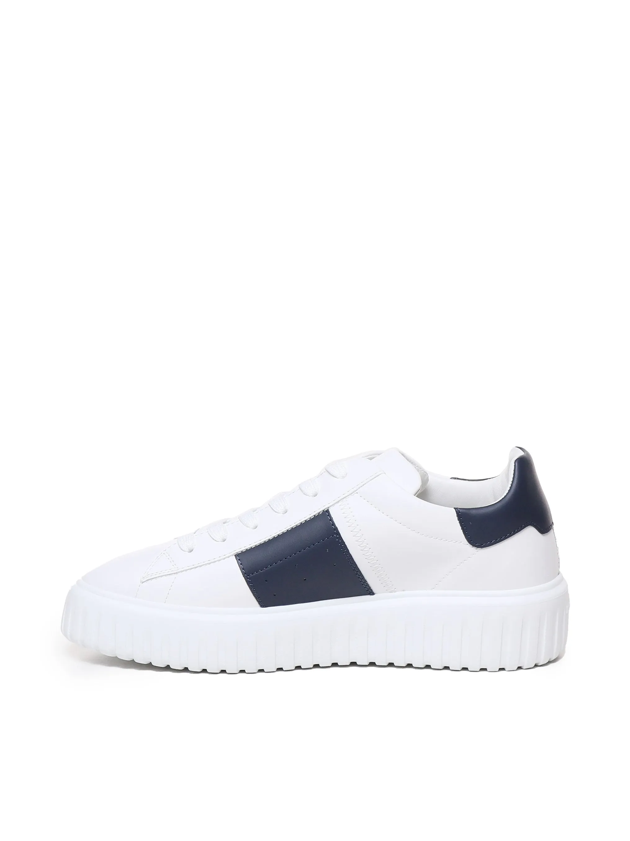 Calfskin Lace-Up Sneakers in Blue and White