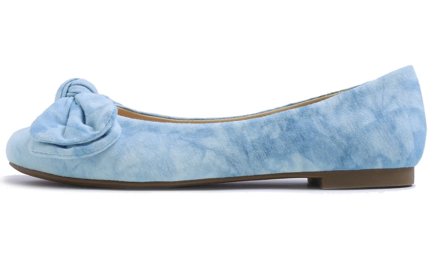 Feversole Women's Round Toe Cute Bow Trim Ballet Flats Tie Dye Blue