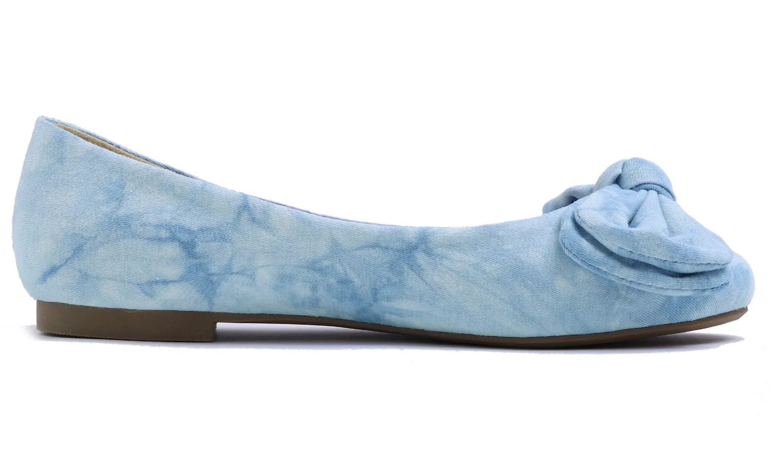 Feversole Women's Round Toe Cute Bow Trim Ballet Flats Tie Dye Blue