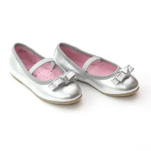 FINAL SALE - L'Amour Girls D580 Silver Dual Bow Ballet Flats