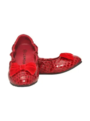 Girls Red Croc Embossed Bow Elasticized Flats 5-10 Toddler