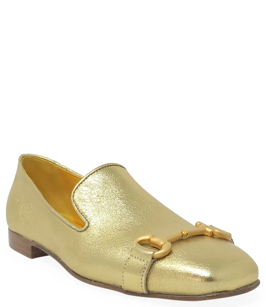 Gold Leather  Square Toe Loafer