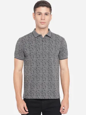 Gunmetal Grey Printed Slim Fit Polo T-Shirt | Greenfibre