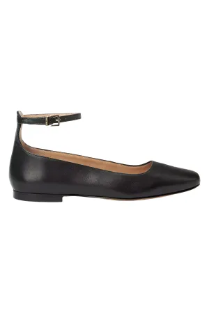 Henney Leather Ankle Strap Ballerina Pumps, Black