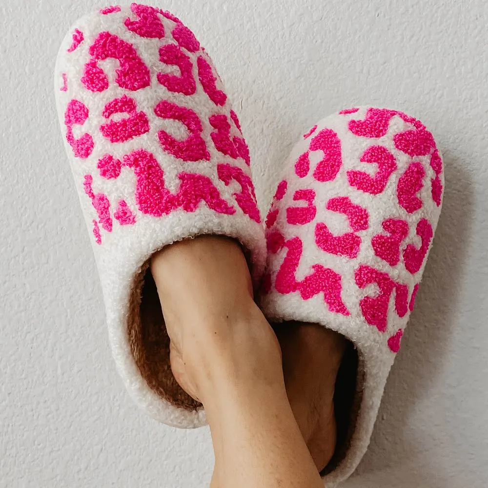 Hot Pink Leopard Fuzzy Wholesale Slippers