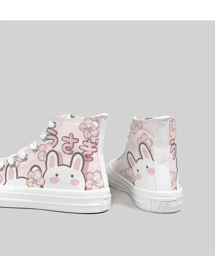 Japanese Cute Bunny High-Top Sneakers-Sakura Design