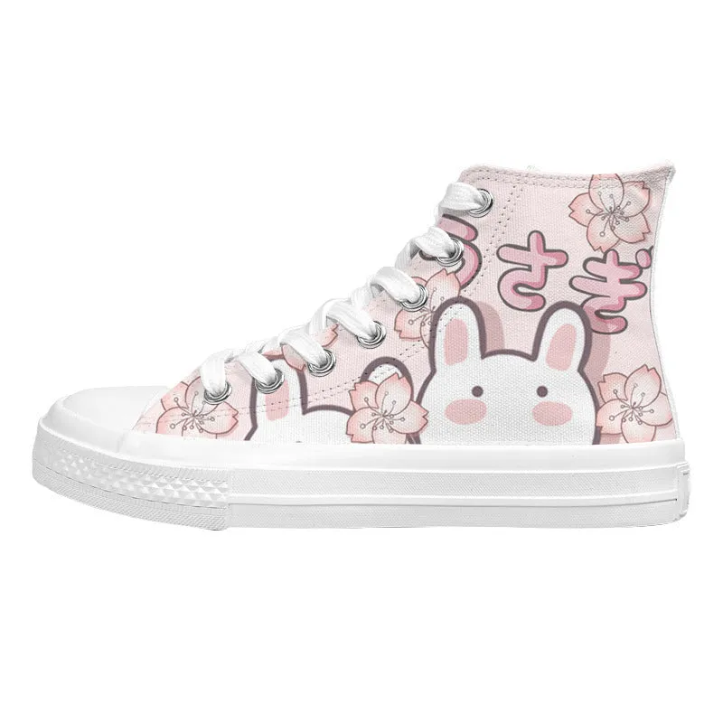 Japanese Cute Bunny High-Top Sneakers-Sakura Design