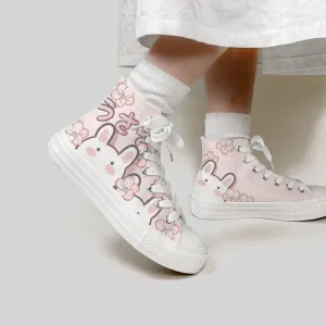 Japanese Cute Bunny High-Top Sneakers-Sakura Design