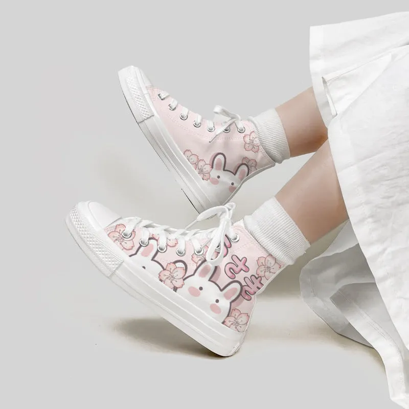 Japanese Cute Bunny High-Top Sneakers-Sakura Design