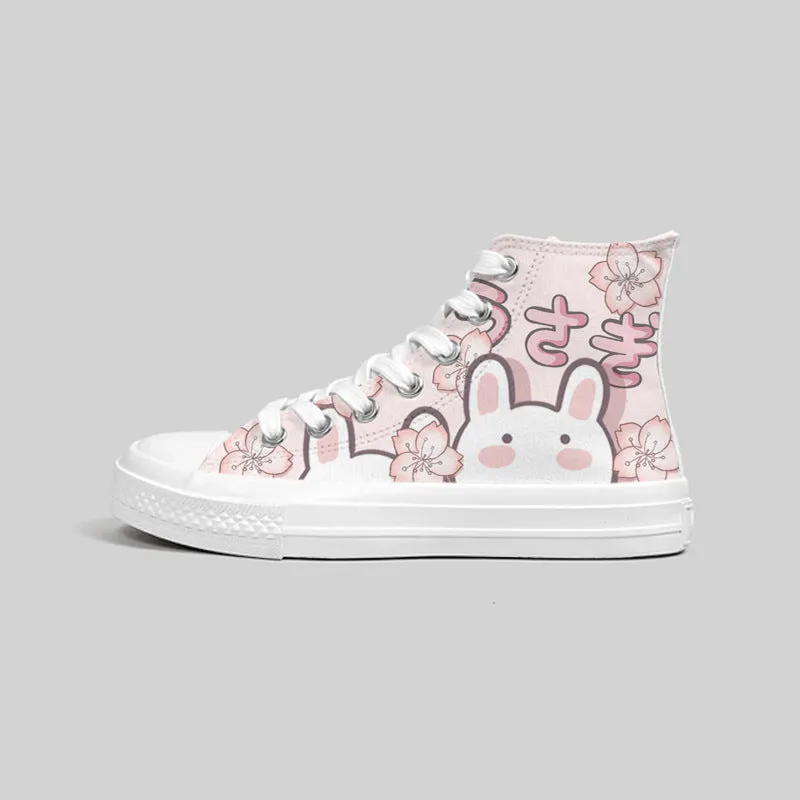 Japanese Cute Bunny High-Top Sneakers-Sakura Design