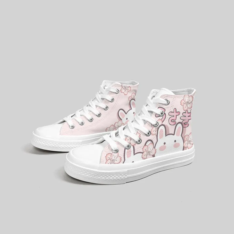 Japanese Cute Bunny High-Top Sneakers-Sakura Design