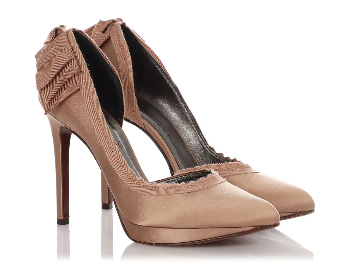 Lanvin Rose Gold Satin Bow Pumps