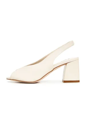 Leather Classic Block Heel Sandals - Beige