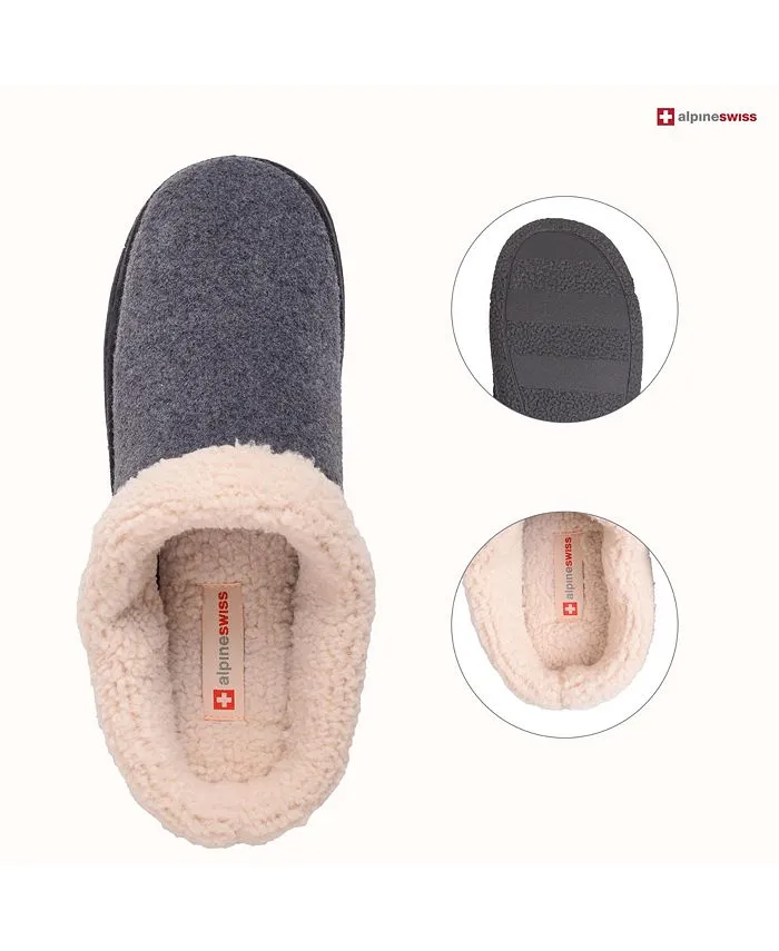 Men's Memory Foam Slippers Alpine Swiss fleece fuzzy slip-on house shoes, gray