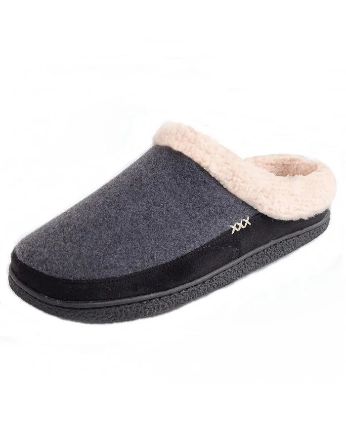 Men's Memory Foam Slippers Alpine Swiss fleece fuzzy slip-on house shoes, gray