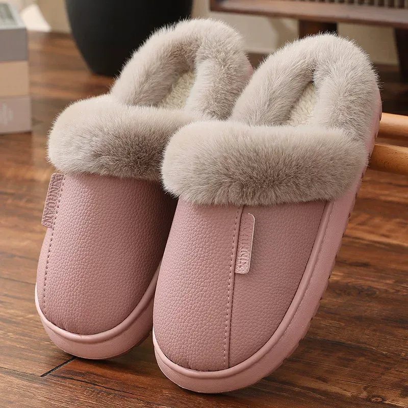 Men's Women Warm Plush Soft Slippers, Indoors Anti-slip Winter Floor Bathroom Plush House Slippers