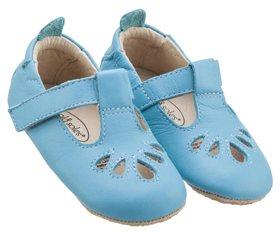 Old Soles Girl's 053 T-Petal Cut-Out Detail Turquoise Blue Leather Mary Jane Flats