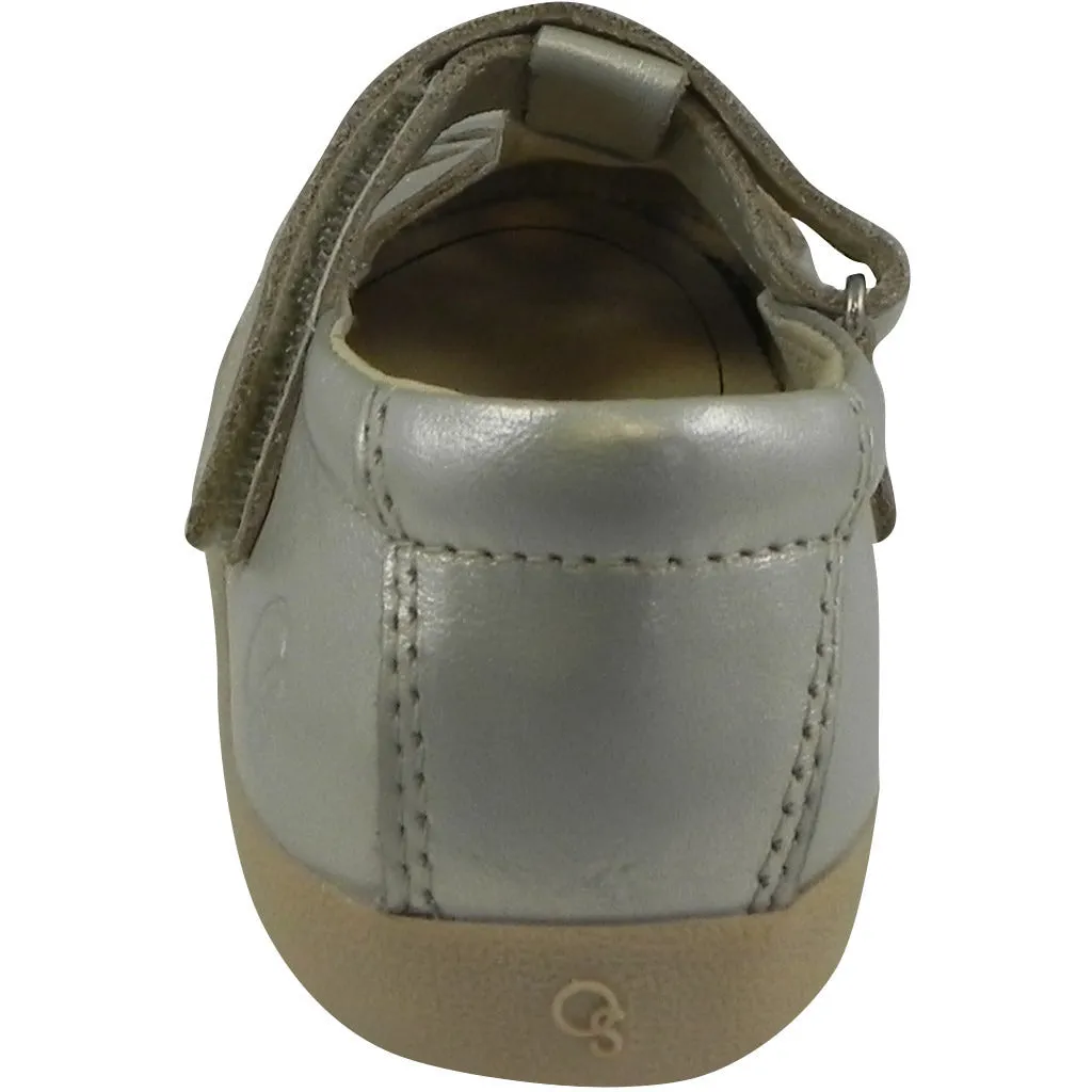 Old Soles Girl's Petals T-Strap Silver Chalk Leather Mary Jane Flat