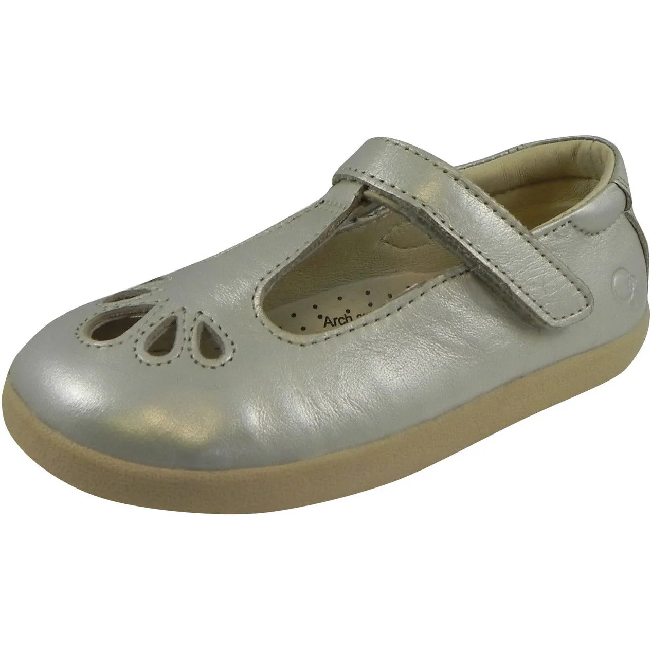 Old Soles Girl's Petals T-Strap Silver Chalk Leather Mary Jane Flat