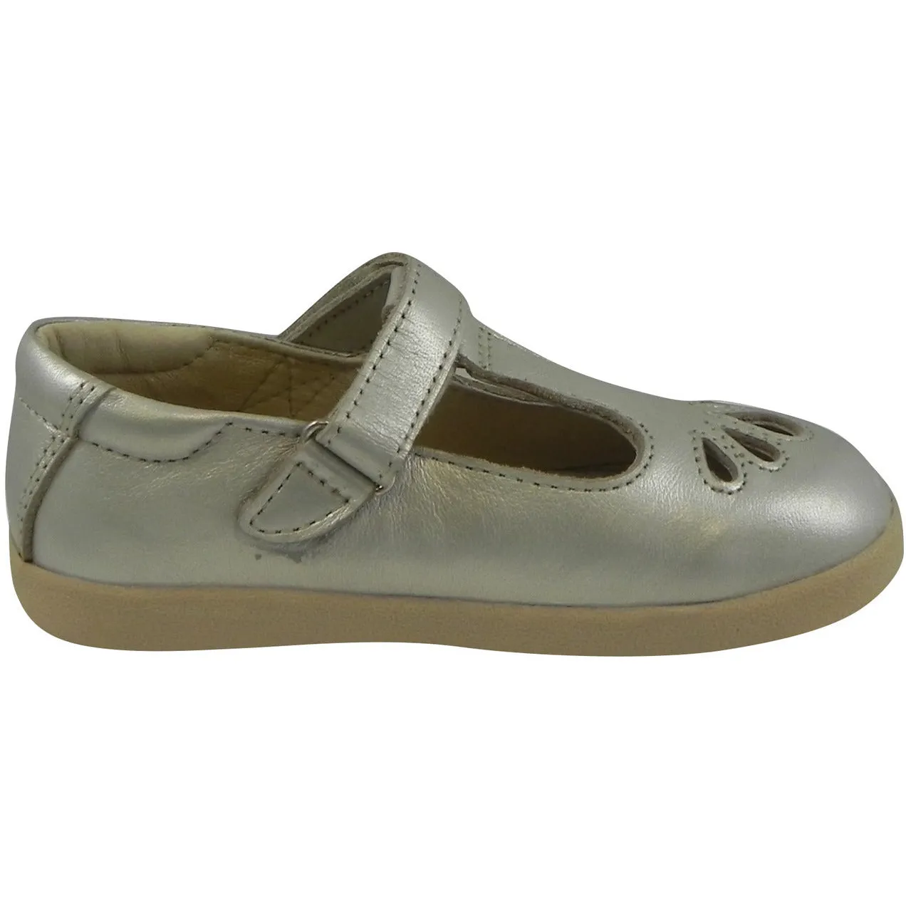 Old Soles Girl's Petals T-Strap Silver Chalk Leather Mary Jane Flat