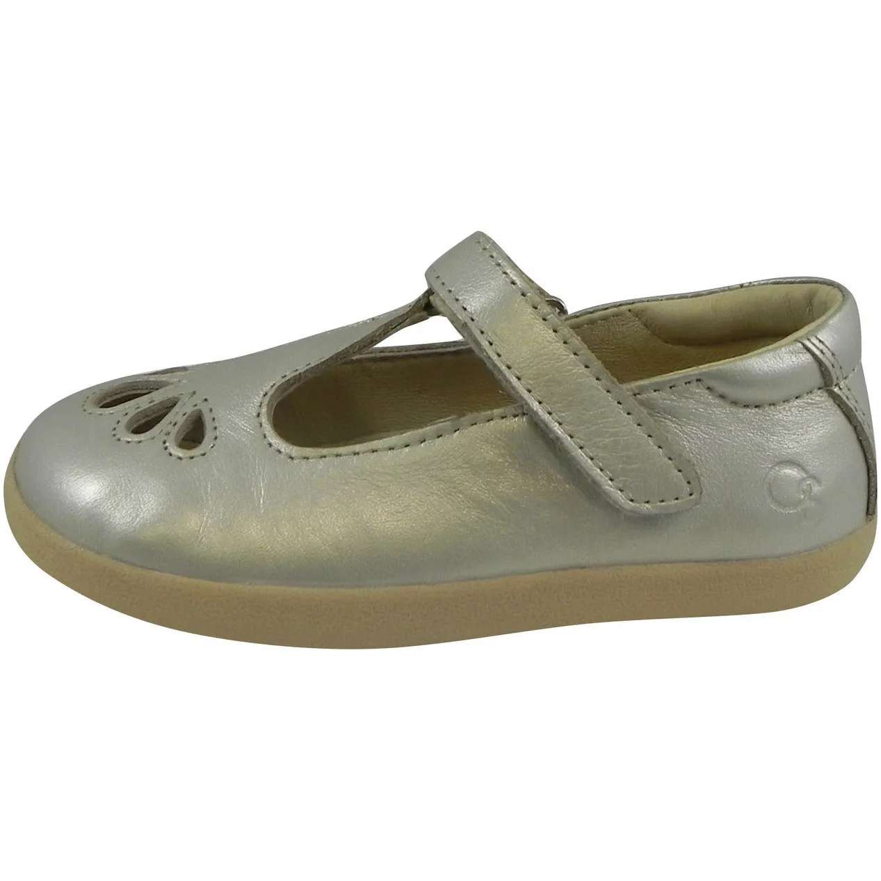 Old Soles Girl's Petals T-Strap Silver Chalk Leather Mary Jane Flat