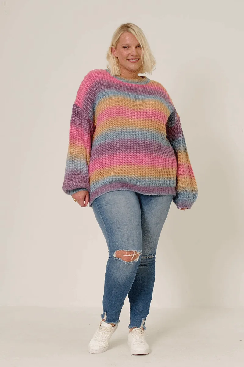 Paige Plus Ombre Rainbow Chunky Knit Sweater 1X-3X