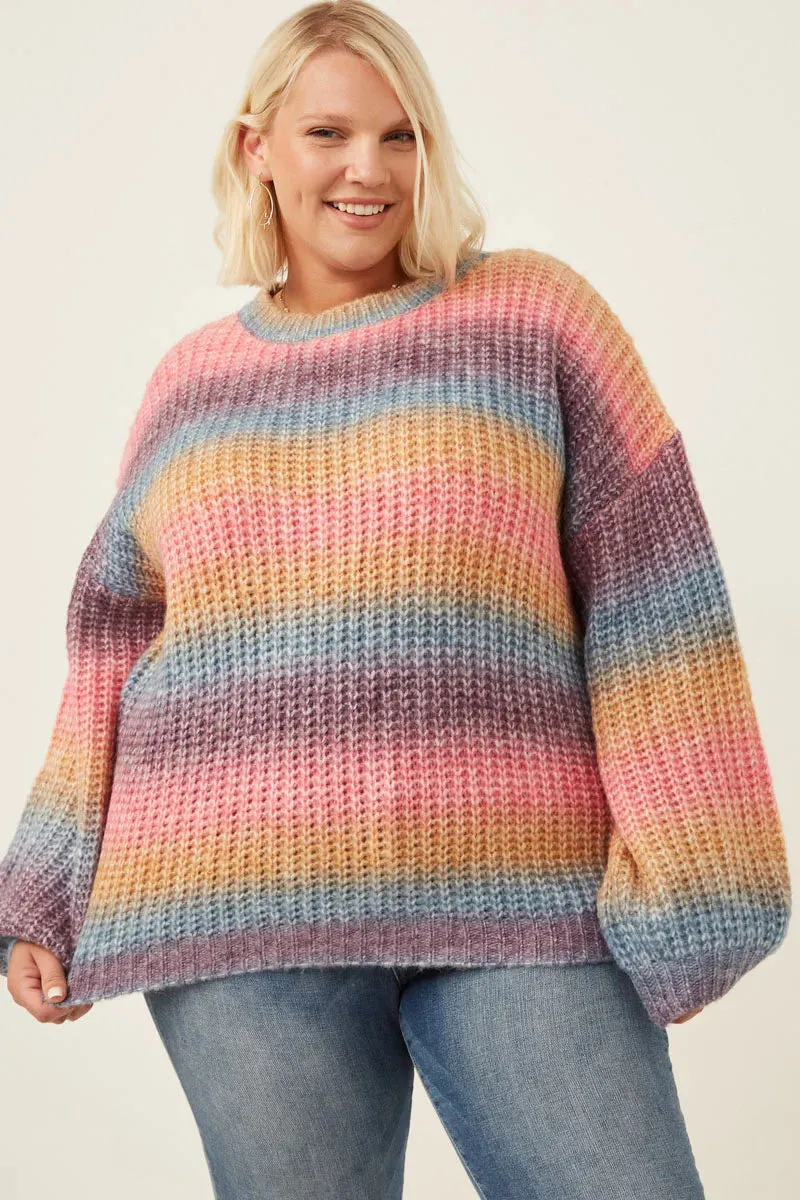 Paige Plus Ombre Rainbow Chunky Knit Sweater 1X-3X