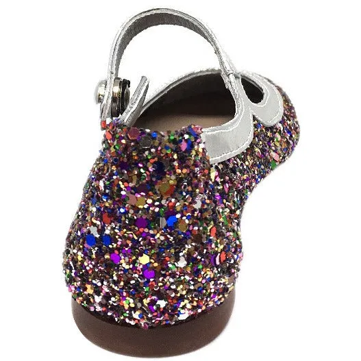 Papanatas by Eli Bright Silver Multi Glitter Mary Janes Button Flats