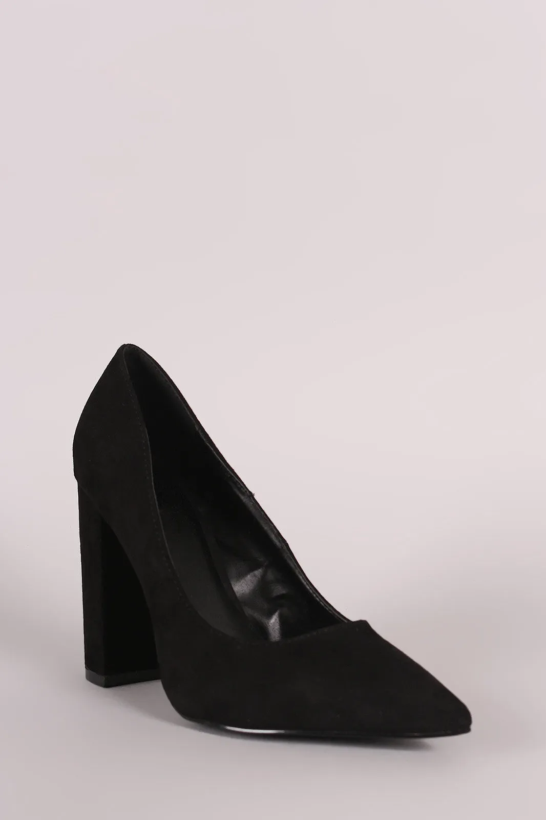 Qupid Suede Chunky Heeled Pointy Toe Pump