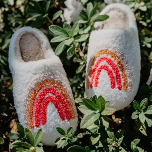 Rainbow Fuzzy Sherpa Slippers