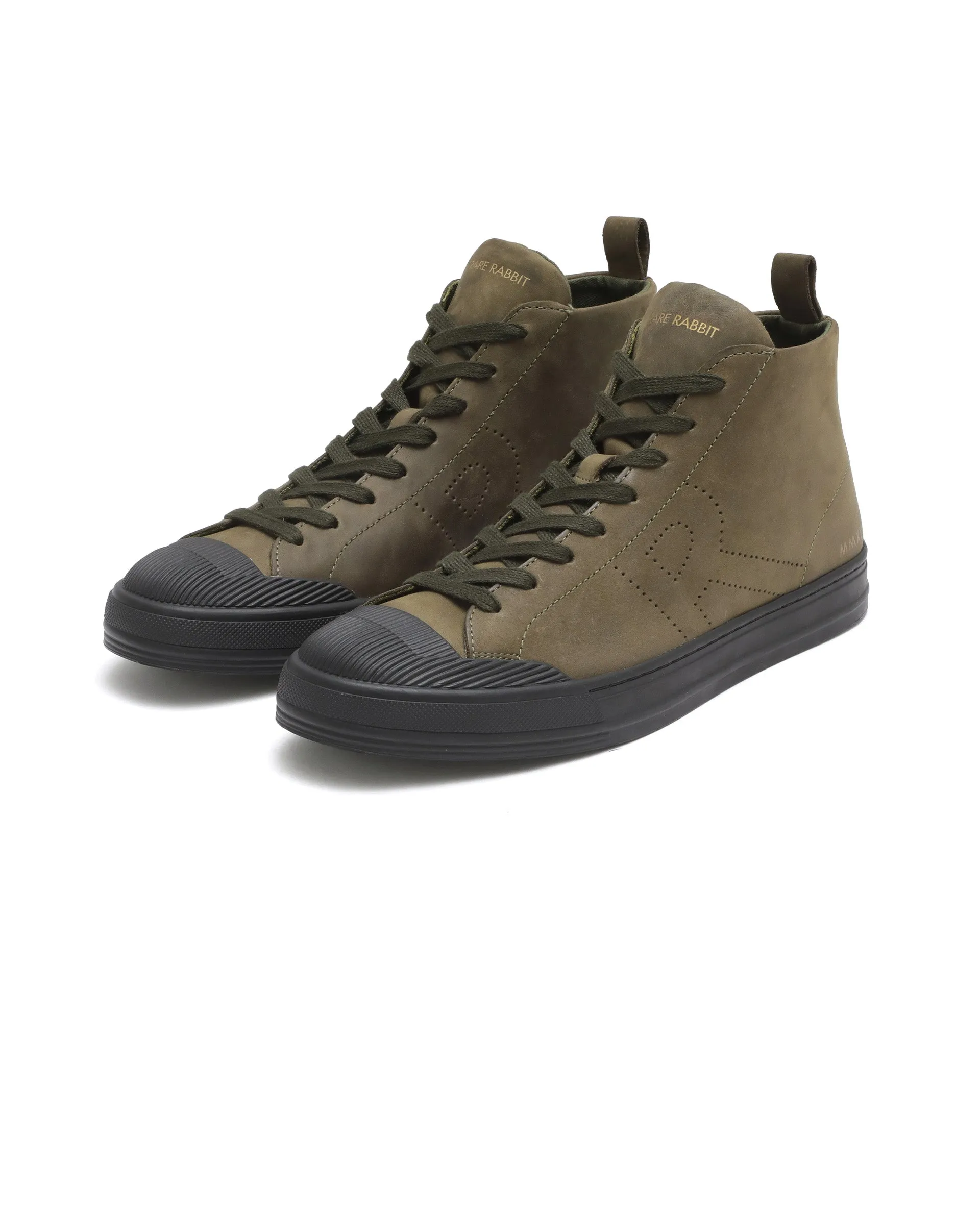 Rare Rabbit Men's Sauroil Hi Pro Military Green High-Top Lace Up Premium Oil Pull-Up Leather Sneaker