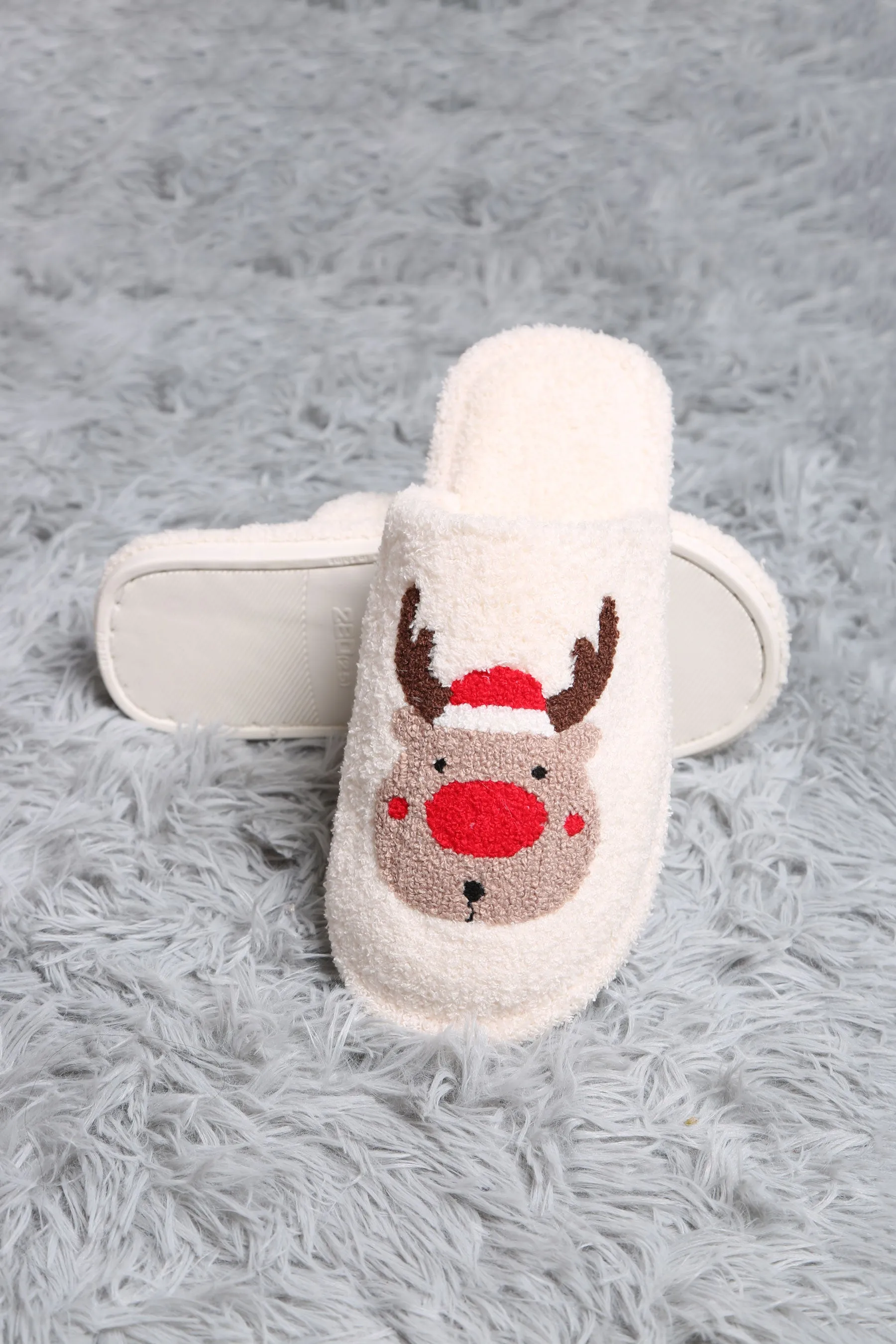 Reindeer Embroidered Slippers - Final Sale