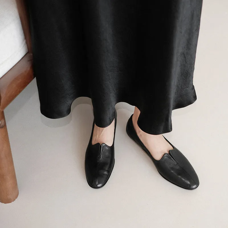 Soft Horse Leather Flat Shoes Slip on Loafers for Women Handmade in Black/Brown