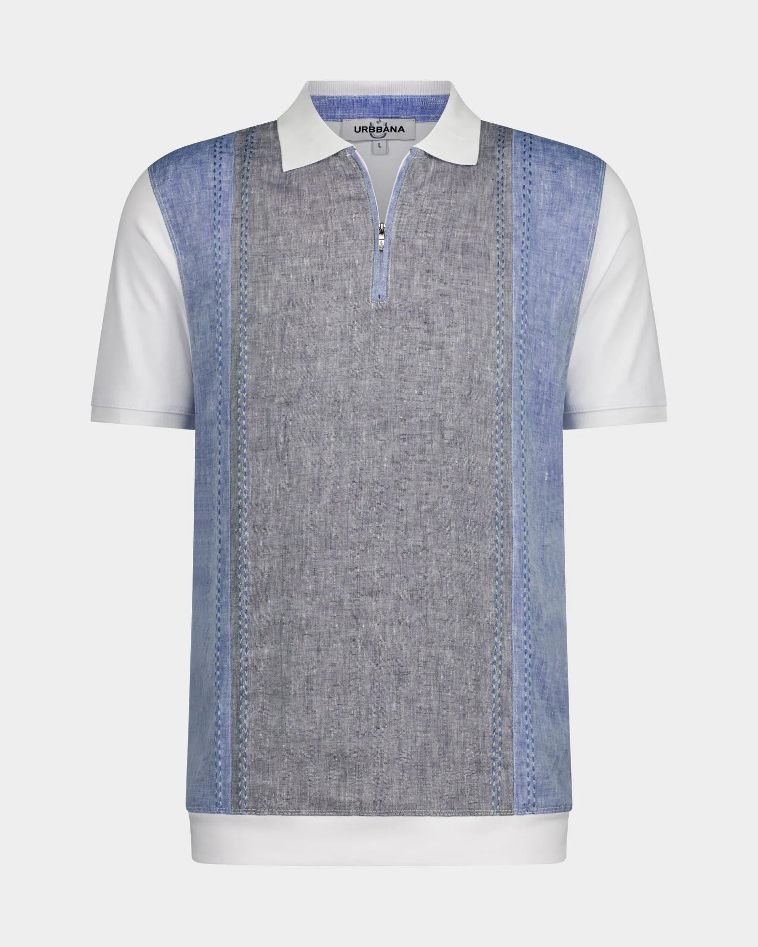 The Milano Cotton/Linen Polo - Charcoal & Blue