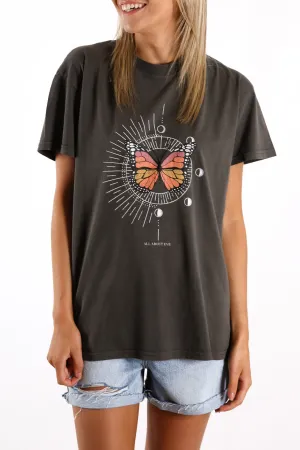 Vintage Butterfly Tee Washed Charcoal