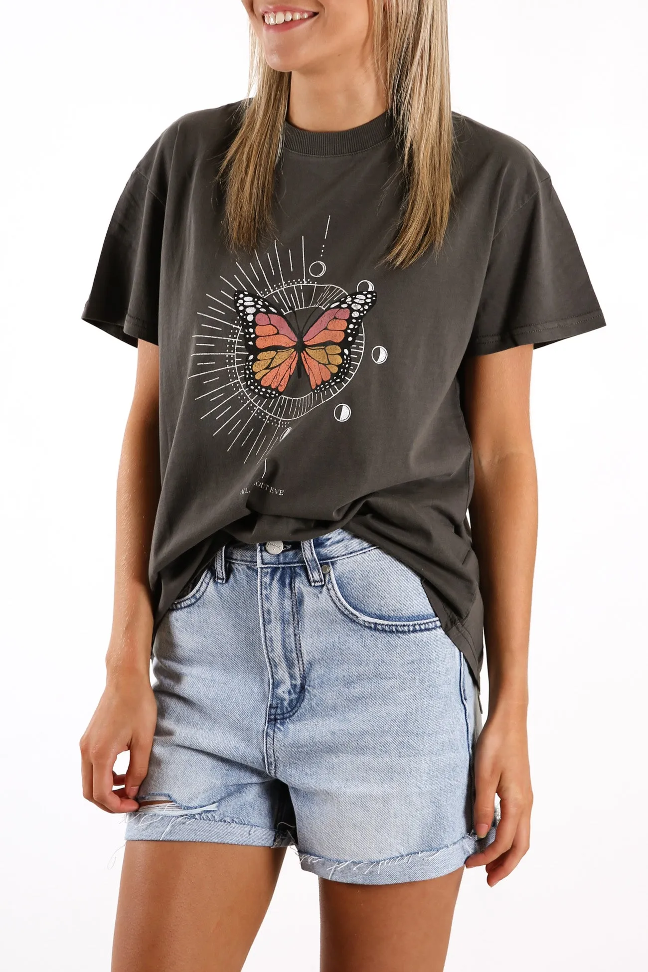 Vintage Butterfly Tee Washed Charcoal