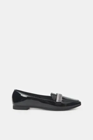 Women Black Patent Loafer With Embellishment