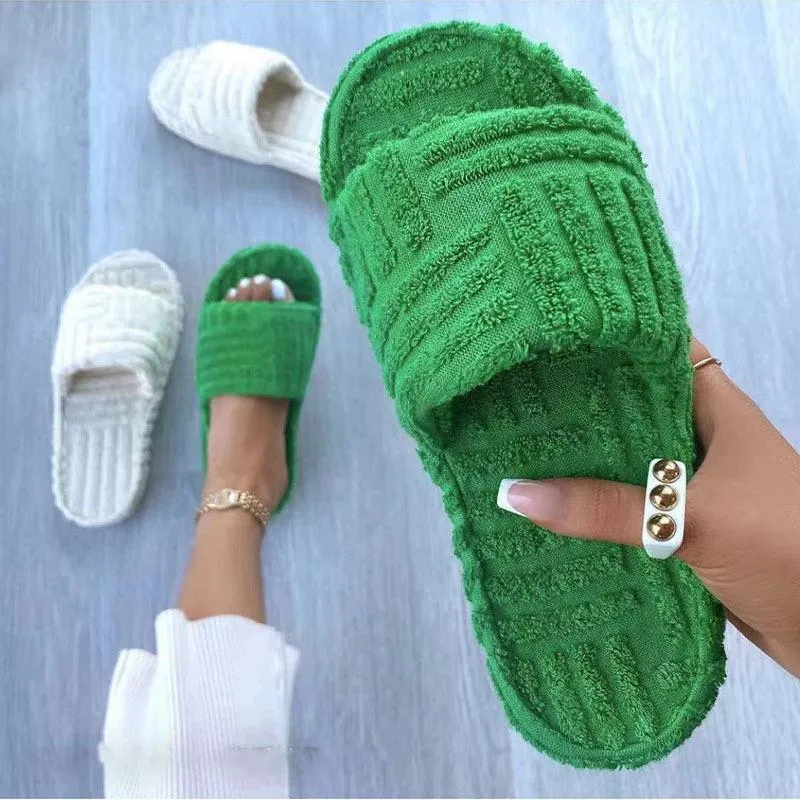 Women's plush warm open toe slippers winter warm indoor shoes