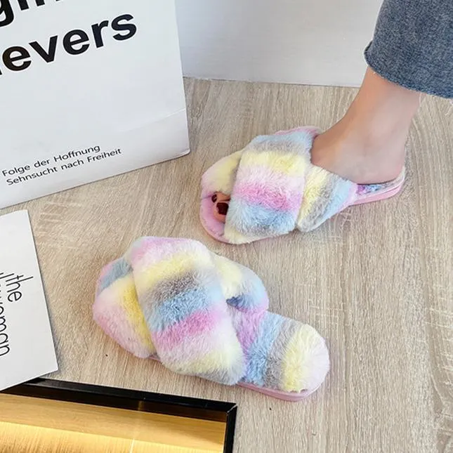 Women's rainbow cirss peep toe slippers indoors shoes