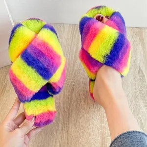 Women's rainbow cirss peep toe slippers indoors shoes