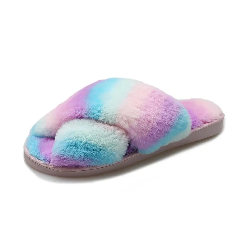 Women's rainbow cirss peep toe slippers indoors shoes