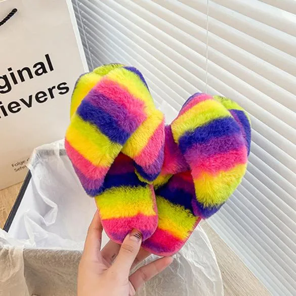 Women's rainbow cirss peep toe slippers indoors shoes