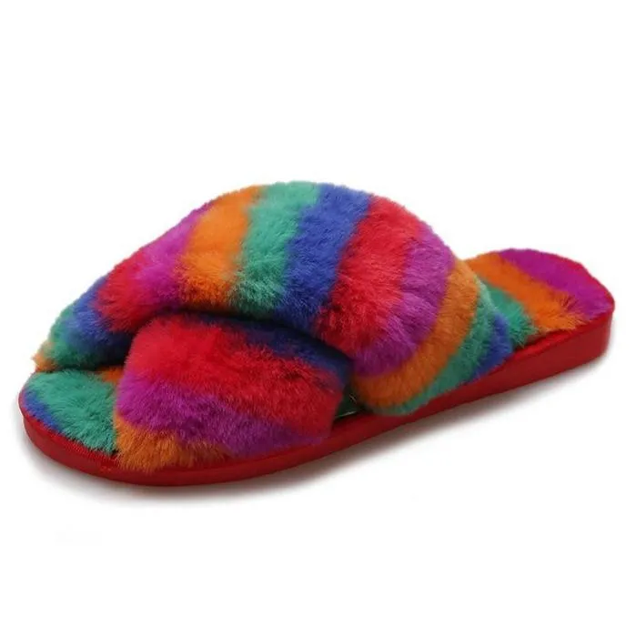 Women's rainbow cirss peep toe slippers indoors shoes